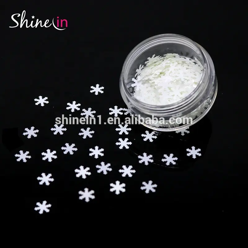 Hot Sale Craft Weihnachten Weiß Schnee Nail Art Glitter Pailletten Weiß Schneeflocke Formen Glitter für die Dekoration