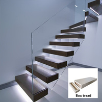 Module de boîte en noyer noir personnalisé Escalier flottant à poutre unique avec garde-corps en verre invisible pour Invisi