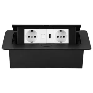 Black slow-lift pop-up power socket for conference table USB/ network jack EU desktop socket