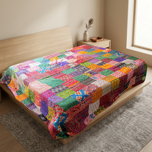 ผ้าคลุมเตียงผ้าปะคอตตอนส่าหรีทำมือรูปแบบใหม่ - Product Image 2