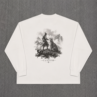 T-shirt unisexe oversize en coton gaufré à manches longues 320g 100% coton, impression DTG, coupe ample, style streetwear décontracté, hip-hop, vierge