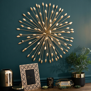 Golden Flower <b>Wall</b> Hanging Metal Decor Modern Design Indoor Living Room <b>Art</b> - Product Image 4