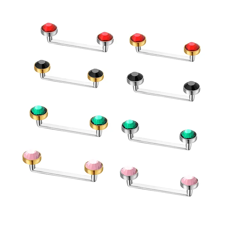 316L stainless steel Internally Thread Crystal Gem Surface Barbell Piercing 14G CZ Micro Dermal Anchor Piercings Body Jewelry