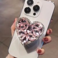 Accessoires de luxe pour téléphone portable : Support de téléphone portable pliable et plat pour fille, avec strass et poignée diamantée