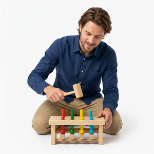 Jeu de marteau en bois avec chevilles colorées et maillet pour enfants - Product Image 1