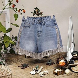 Shorts de mezclilla vintage rasgados para mujer al por mayor, de talle alto, con dobladillo deshilachado, ajuste ceñido, con cinturón, estilo sexy casual de verano, moda urbana - Product Image 3