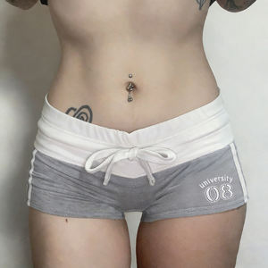 Street Style Color Block Letter Print <b>Shorts</b> for Women, Casual Sport Drawstring <b>Waist</b> Wide Band <b>Shorts</b>, Fashion Lounge Wear - Product Image 2