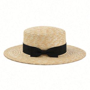 Wholesale Women's Fine Wheat <b>Straw</b> Boater <b>Hat</b> with Ribbon High Quality Outdoor Sports Casual <b>Straw</b> <b>Hats</b> - Product Image 5