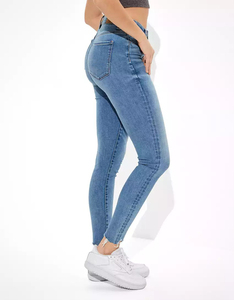 <span class=keywords><strong>Jeans</strong></span> da donna personalizzati <span class=keywords><strong>Jeans</strong></span> Skinny da donna OEM <span class=keywords><strong>Jeans</strong></span> Skinny blu Ultra allungati con orlo strappato <span class=keywords><strong>Jeans</strong></span> a matita a vita alta per donna - Product Image 5