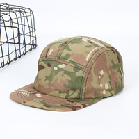 Gorra Retro 65% Poliéster 35% Algodón para Campamento y Senderismo, con Estampado Digital Verde Camuflaje, Visera Plana, Estilo Trucker, con Logotipo Personalizado