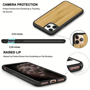 Venta al por mayor personalizado grabado respetuoso con el medio ambiente plegable PC de madera real suave TPU 2-en-1 caja del teléfono móvil para 14 13 Pro Max - Product Image 6