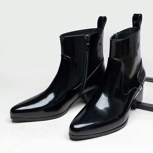 Winter New Style Black Pointed-toe Leather <b>Boots</b> Men's Cowhide Height-increasing Slip-on Waterproof Breathable Ankle Short <b>Boots</b> - Product Image 1