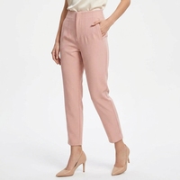 Pantalon de costume rose personnalisé à plis verticaux, coupe ajustée, taille haute, élégant, pour femme, idéal pour le bureau ou les occasions décontractées, style cigarette
