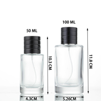 Vente en gros de flacons de parfum vides de luxe, 50 ml, 100 ml, flacon de parfum rond en verre transparent de haute qualité avec bouchon