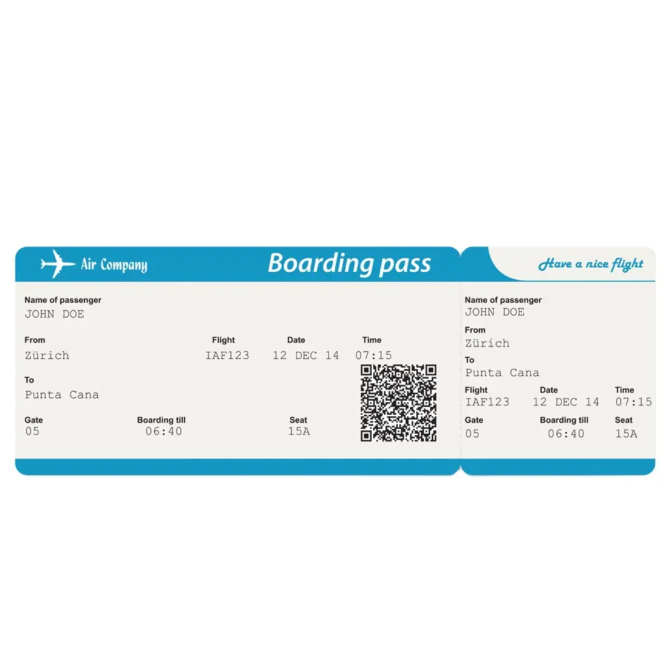 कस्टम प्रिंटिंग थर्मल पेपरबोर्ड पेपर फ़िल्ग टिकट एयरलाइन टिकट बोर्डिंग पास पेपर उड़ान टिकट