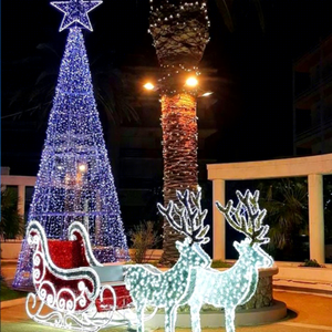 Christmas Santa Sleigh With Reindeer LED Light Outdoor Decoration IP65 Rated 2700K Warm White AC 110V - Product Image 1