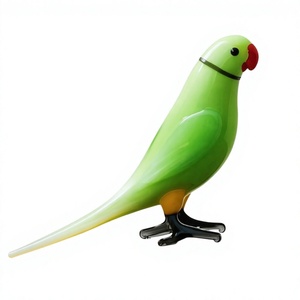 Figurine de perroquet en verre soufflé à la main, bec vert et rouge, décoration animale artisanale, verre borosilicate, rose éternelle, Noël - Product Image 1