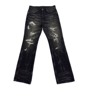 <span class=keywords><strong>Jeans</strong></span> Neri Personalizzati da Uomo <span class=keywords><strong>Slim</strong></span> Fit Svasati Strappati con Patch Riparati Effetto Nido d'Ape e Dettagli Irregolari Stile Streetwear Y2K - Product Image 2