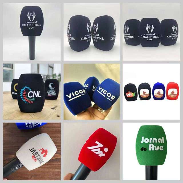 Flocked Microphones Foam Custom logo Sponge Triangle Square Shape Mic Foam Cover Flocking logo for Handheld Interview Microphone
