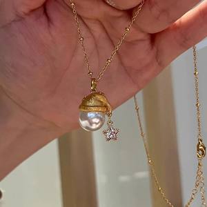 Accessoires en perles DIY, pendentif en or blanc S925 avec diamant rond de 11 à 13 mm, collier vide en forme de chapeau de Noël, tendance, style 31241D - Product Image 1