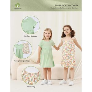 Vestido informal para niña, cintura elástica, cuello redondo, tejido de punto, ajuste holgado, transpirable, ropa de verano para uso diario - Product Image 2