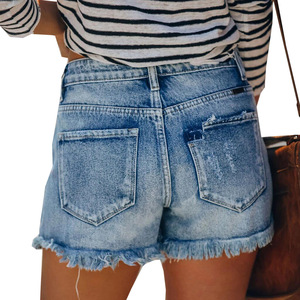 2025 été nouvelles femmes mode haute élastique gland droit jean Shorts décontracté Sexy déchiré Denim Shorts respirant motif chaud - Product Image 2