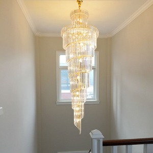 Long Pendant Light Hotel Spiral Staircase Modern Large Crystal Gold Decoration <b>Chandelier</b> - Product Image 6