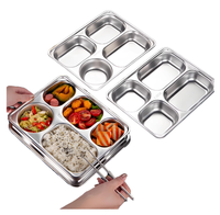 Assiette à manger personnalisée avec impression de logo en gros plateau d'école avec couvercle pour séparer l'assiette de riz à cinq grilles