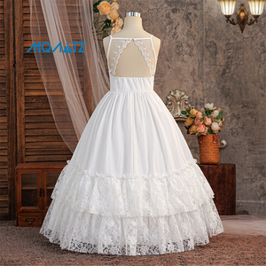 Vestido Formal de Satén Floral para Niñas, Bonito Vestido Largo de Encaje para Niñas, para Eventos Formales de Verano, Vestido de Fiesta para Niñas - Product Image 4