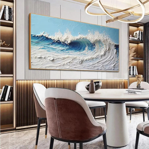 Dipinto a <span class=keywords><strong>Olio</strong></span> Originale Fatto a Mano, Grande Onda Marina Blu e Bianca, Arte Astratta 3D su Tela, Paesaggio Marino per Interni - Product Image 4