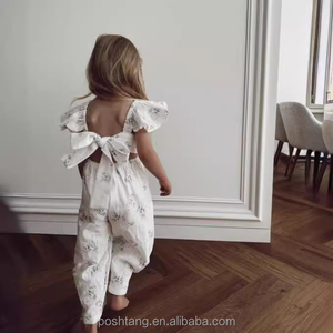 Custom Summer <strong>Baby</strong> <strong>Girl</strong> 100% Cotton <strong>Muslin</strong> Overall Romper Backless with Bow Flutter Sleeves Overall for <strong>Baby</strong> - Product Image 2
