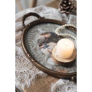 Plateau rond en fer et verre de style rustique français, design multifonctionnel, service alimentaire, décoration de la maison, <span class=keywords><strong>rangement</strong></span> de <span class=keywords><strong>bijoux</strong></span> - Product Image 3