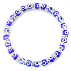 Turkish Blue Multi Color Devil Evil Eye 6mm Glass Beads Elastic Good Luck Bracelet For Women Men