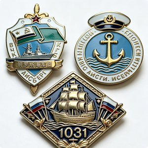 Conjunto de Insignias Conmemorativas del Día de la Marina Rusa, Esmalte Duro, Aleación de Zinc, Chapado en Oro, Forma Irregular, Recuerdo, Emblema Patriótico - Product Image 3