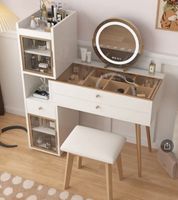 Coiffeuse Maquillage Lumineuse avec Miroir LED, Table de Maquillage Moderne pour Chambre à Coucher