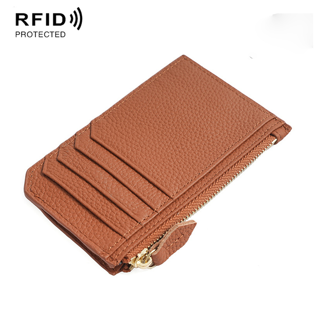 Custom Rfid Real Leather Ultra-thin Slim Id Credit Card Case Lanyard Key Chain Long Card Holder Wallet With Zipper Coin Pocket