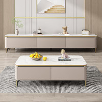 Meuble TV moderne minimaliste blanc sur pieds hauts, table basse de luxe en marbre pour salon, combinaison meuble TV