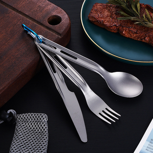 Nuovo <span class=keywords><strong>Set</strong></span> da Cucina in <span class=keywords><strong>Titanio</strong></span> Puro, Coltello Cucchiaio Forchetta, per Campeggio e Viaggio, Portatile e Facile da Pulire - Product Image 2