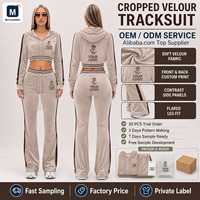 Ensemble survêtement Y2K personnalisé avec logo pour femme : veste courte à capuche zippée en velours et pantalon évasé taille haute – Vente en gros OEM ODM