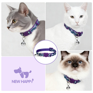 New Happy Modern Custom Breakaway <strong>Cat</strong> <strong>Collar</strong> with Bell Safety <strong>Quick</strong> <strong>Release</strong> Adjustable Printed Nylon - Product Image 5
