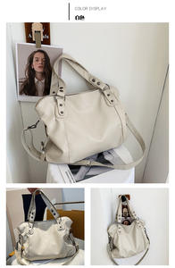 Sac à main d'été en PU souple de couleur unie rétro simple, sac de shopping de grande capacité tendance, sac à bandoulière, sac fourre-tout pour femmes, fermeture à glissière - Product Image 4