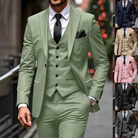 Setelan Jas Formal Pria 3 Potong Dua Kancing Warna Solid Slim Fit Peak Lapel Blazer Rompi dan Celana Berbagai Warna