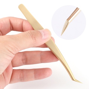 Hochwertige Wimpernzange, Wimpernverlängerungspinzette, Hochpräzise Pinzette für Künstliche Wimpern, Perlenverzierte Goldene Pinzette - Product Image 1