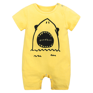 Simpatici pagliaccetti in cotone con stampa di squali per neonati, estivi a maniche corte, per neonati e neonate, morbidi e traspiranti, abbigliamento unisex per neonati. - Product Image 2