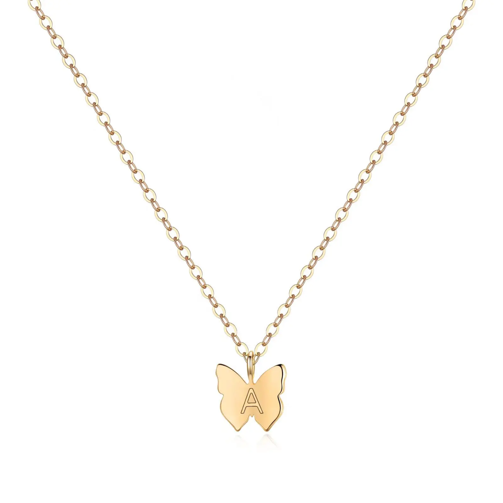 Acier inoxydable 18K Or véritable Collier papillon pour enfants Petit collier mignon Collier 26 lettres personnalisées