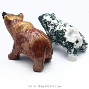 Semi-precious Stone Crafts Ocean Jasper Moss Agate Bear Healing Crystal Animal Figurine Carving