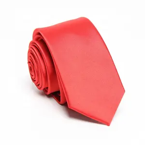 high quality business hand red tie mens slim polyester silk ties in wholesale gravata slim custom logo available