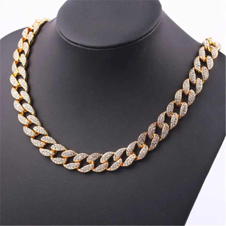 14mm Miami Curb Bling Bling Charm Bracelet Rhinestone Crystal Cuban Link Chain Choker Hip Hop Necklace Jewelry