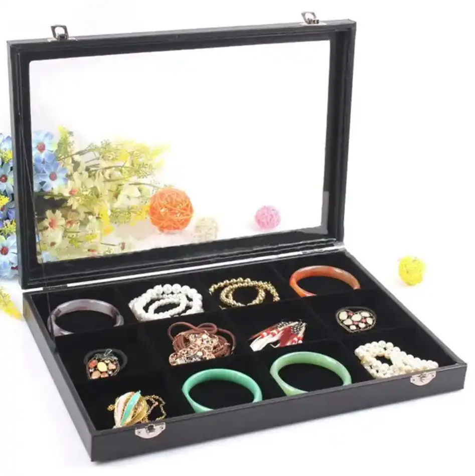 Plateau cadeau pour bracelet de voyage avec logo personnalisé, boîte de présentation à bijoux en bois avec couvercle transparent