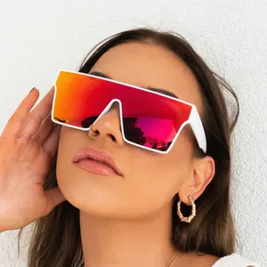 Sunglasses 21041 Fashion Vintage 1 Piece Sunglasses For Women Men Red Oversized Sun Glasses Female Mirror Polarized Shades UV400